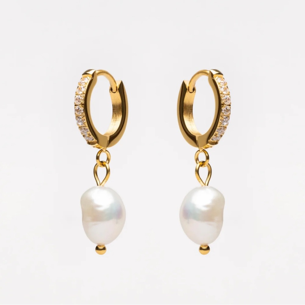 Atolea Gold Pearl Drop Hoop Earrings